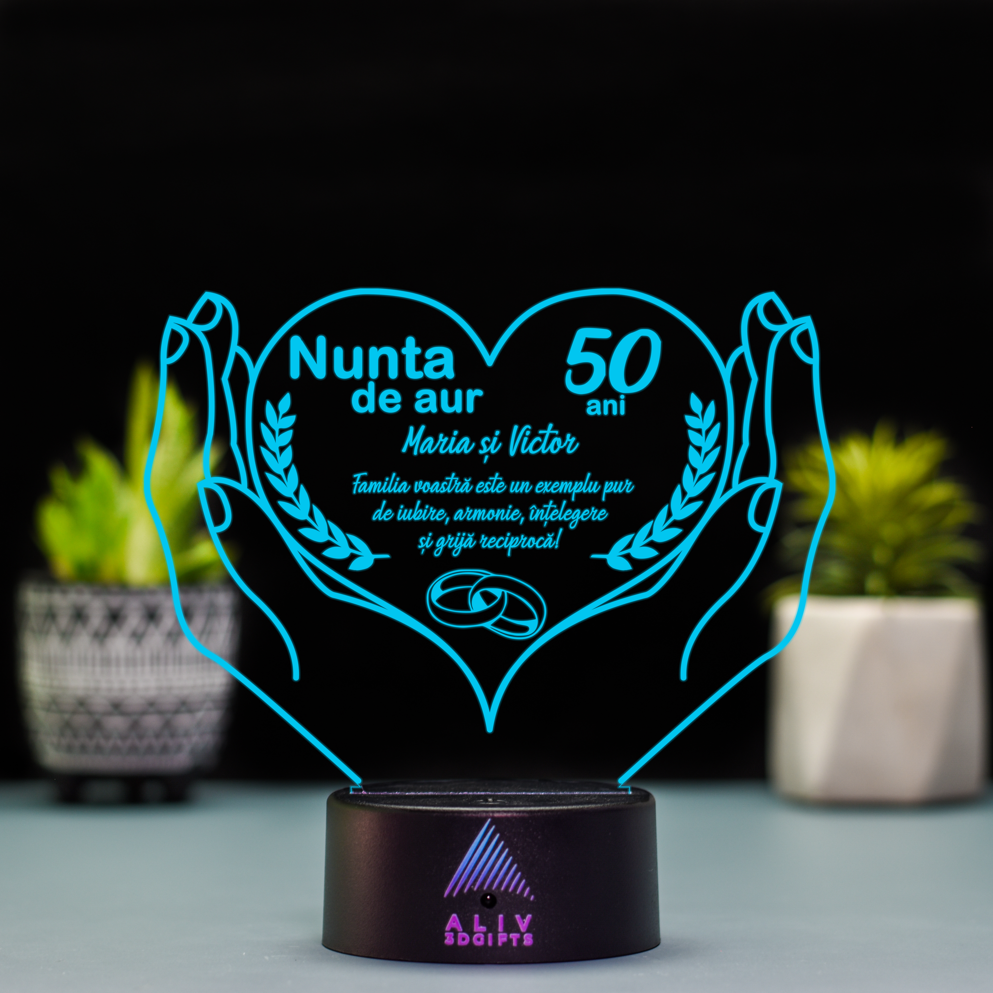 Lampă Led 3D - Nunta Aur 1