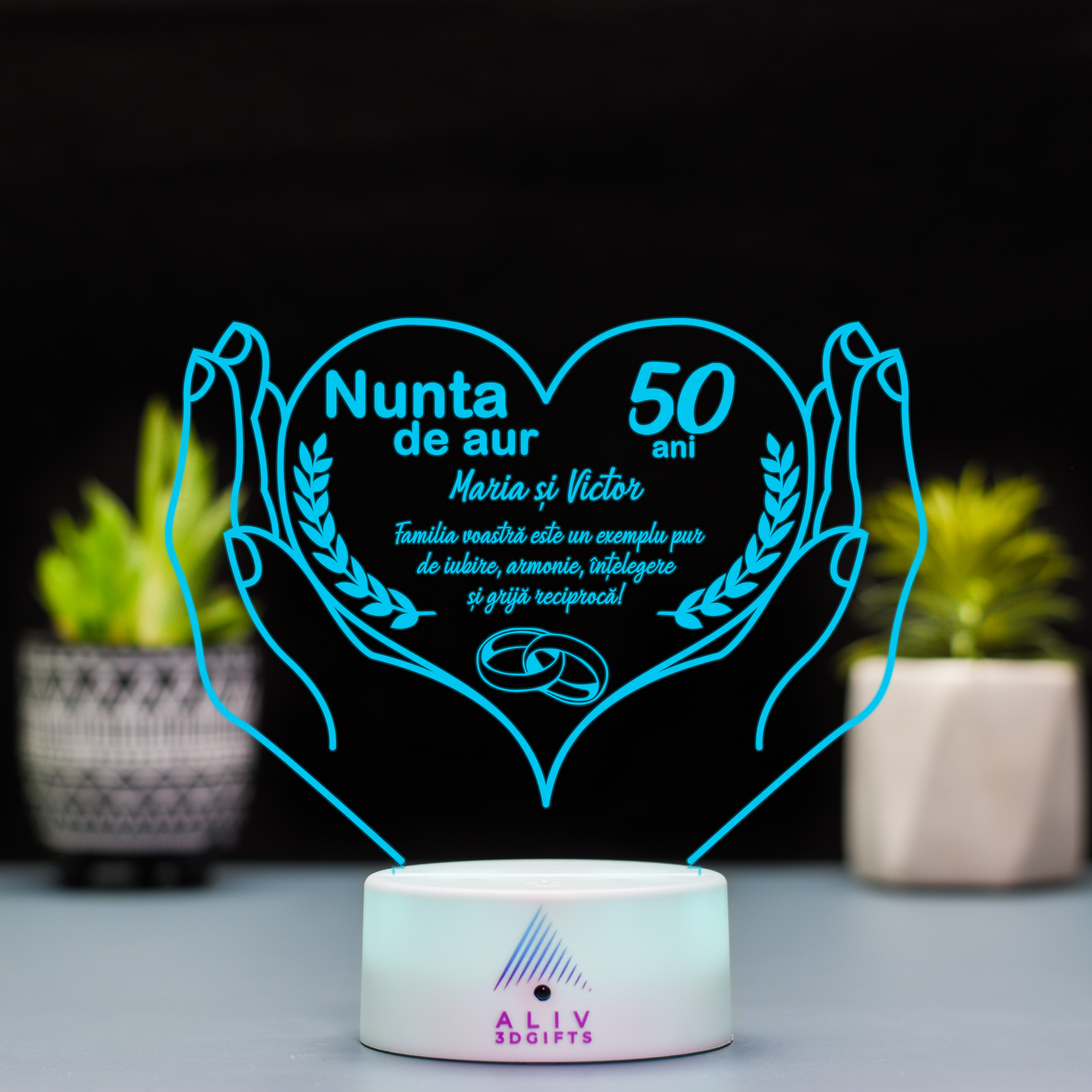 Lampă Led 3D - Nunta Aur 1