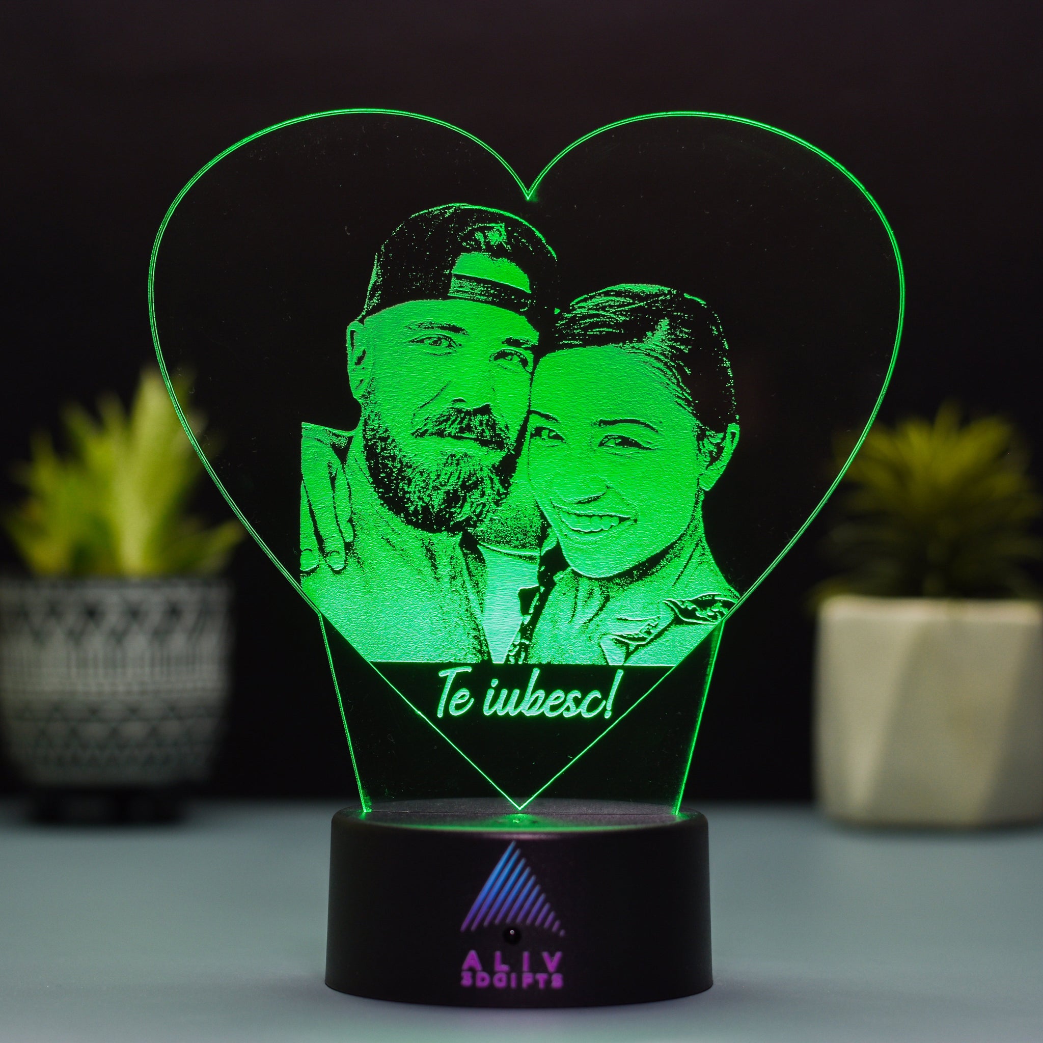 Lampă Led 3D - Inima Cuplu + Mesaj
