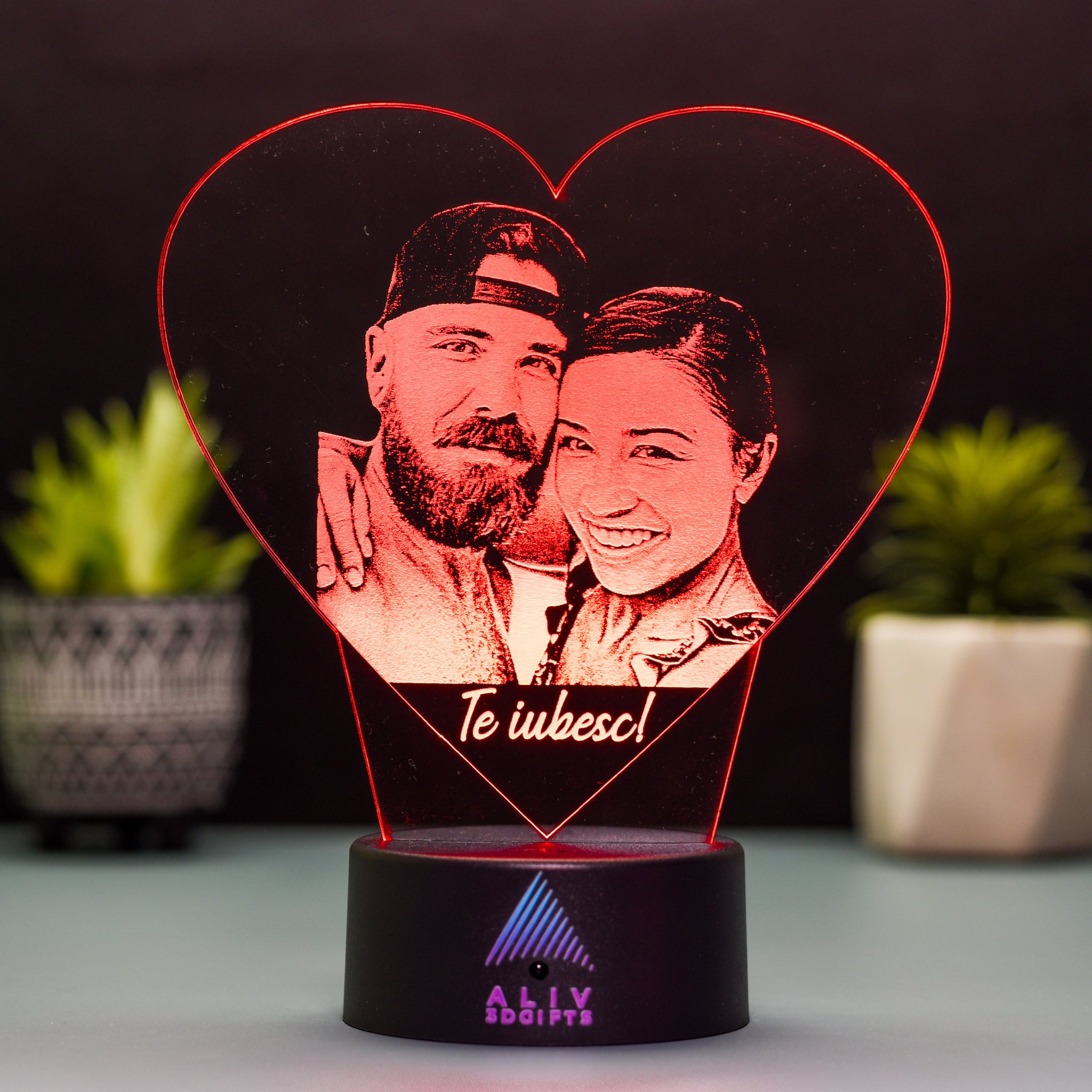 Lampă Led 3D - Inima Cuplu + Mesaj