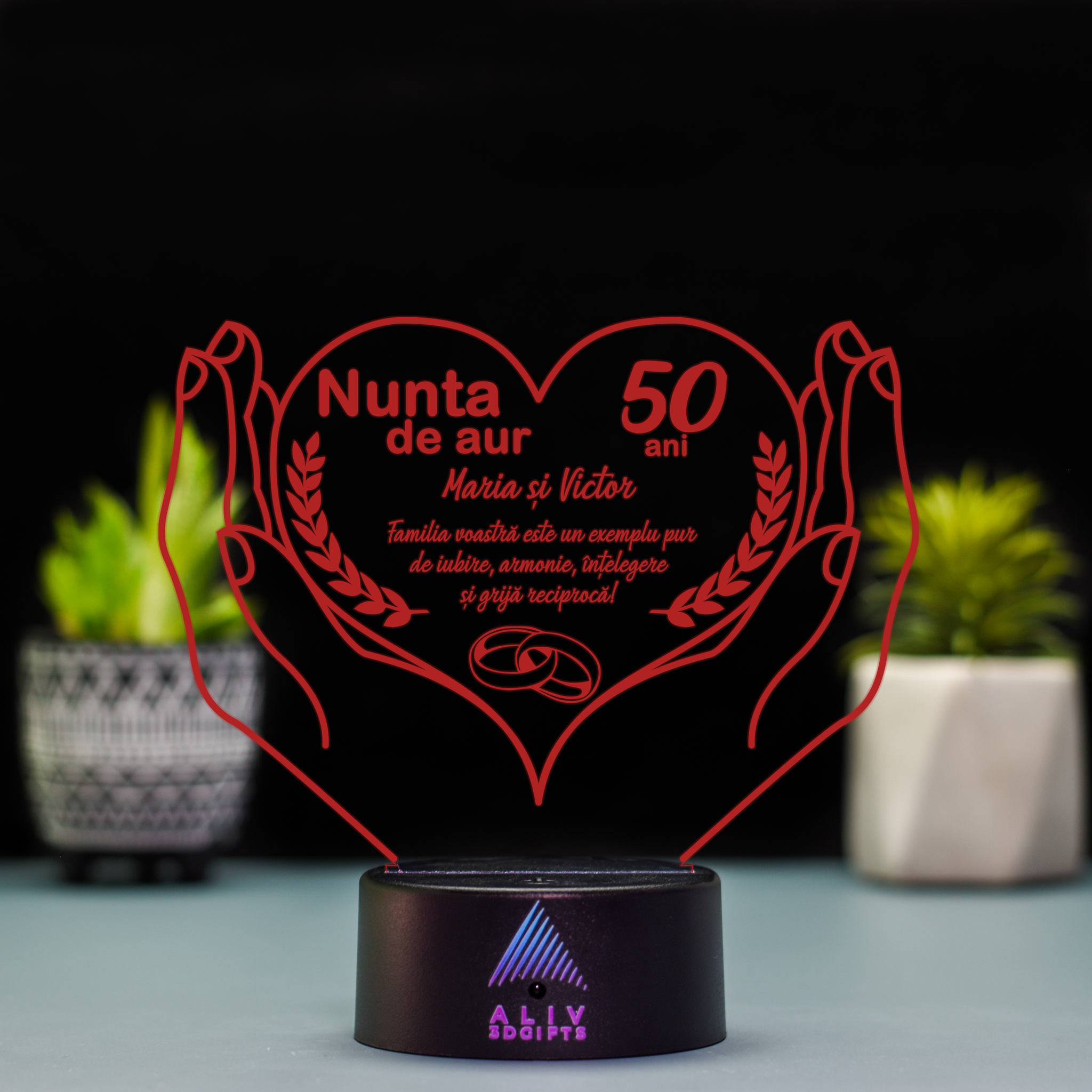 Lampă Led 3D - Nunta Aur 1