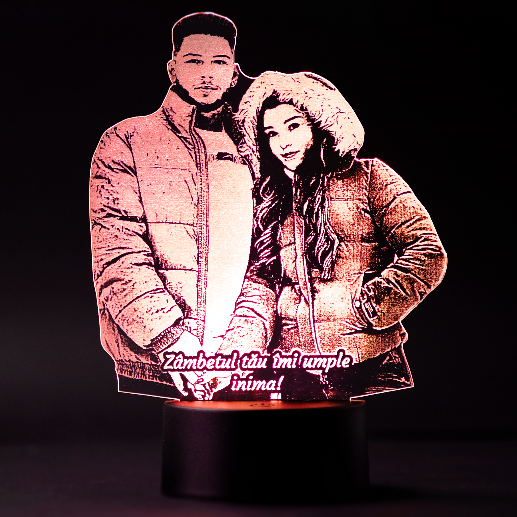 Lampă Led 3D - Cuplu + Mesaj Personalizat